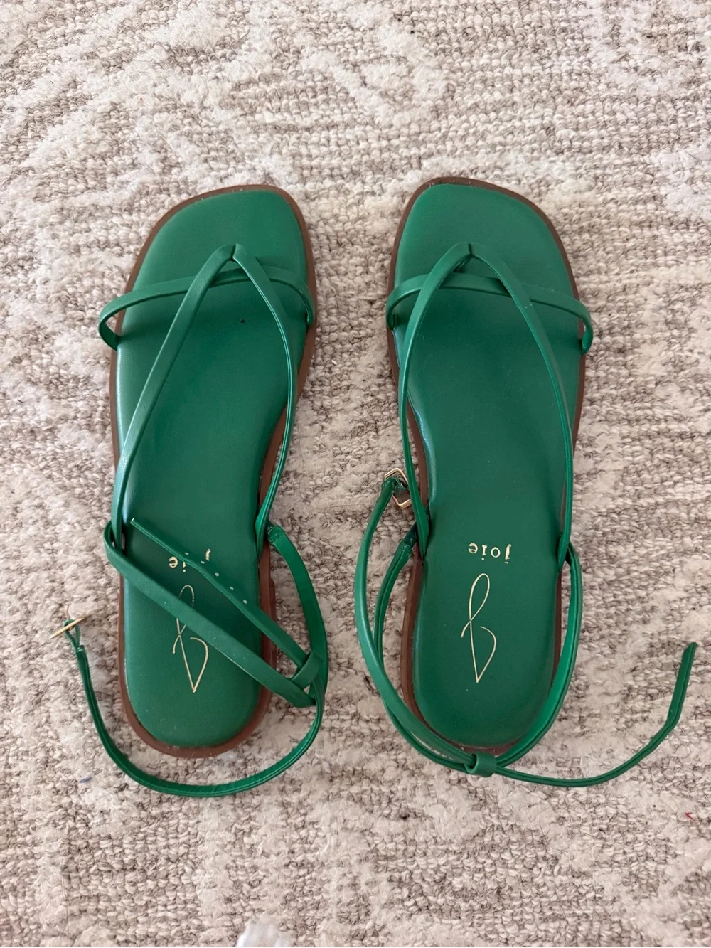 Joie Emerald Green Square-Toe Strappy Flat Sandals